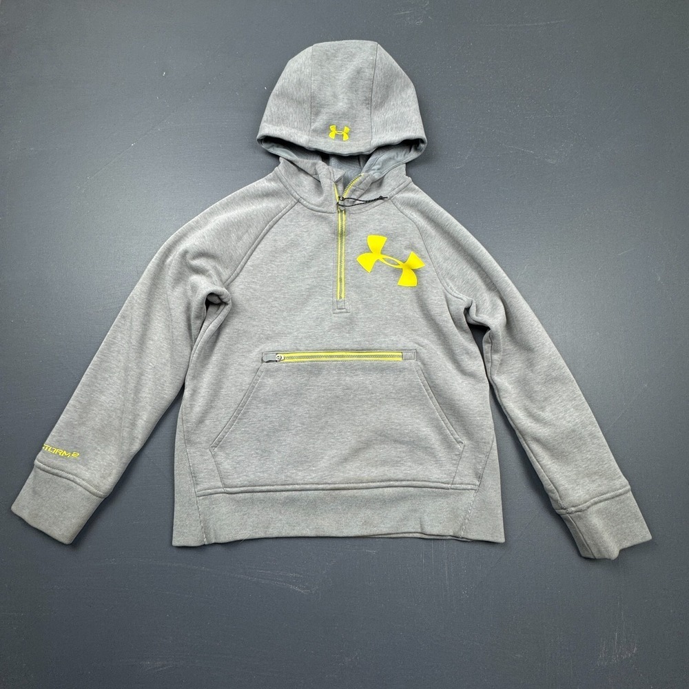 Under Armour Storm 2 Hoodie Kids Boys Medium Gray Yellow 1/4 Zip All Season Gear